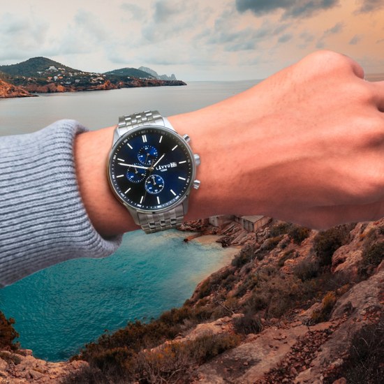 LAVVU Pánské hodinky YSTAD Chronograph Blue s vodotěsností 100M LWM0250