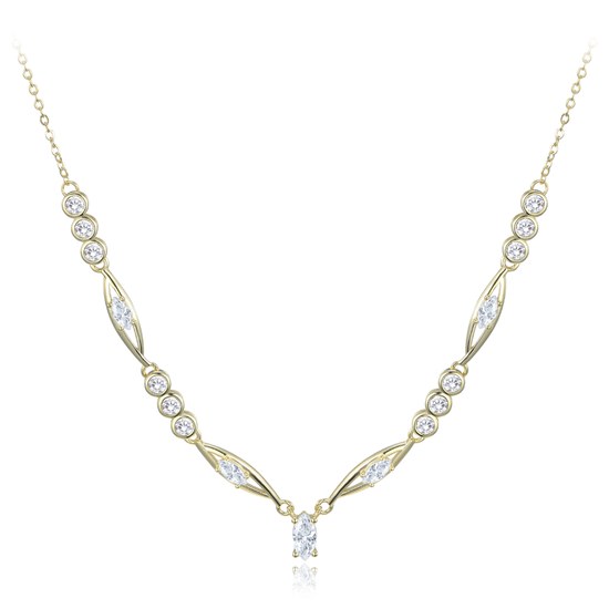 MINET Luxusní pozlacený stříbrný náhrdelník s bílými zirkony