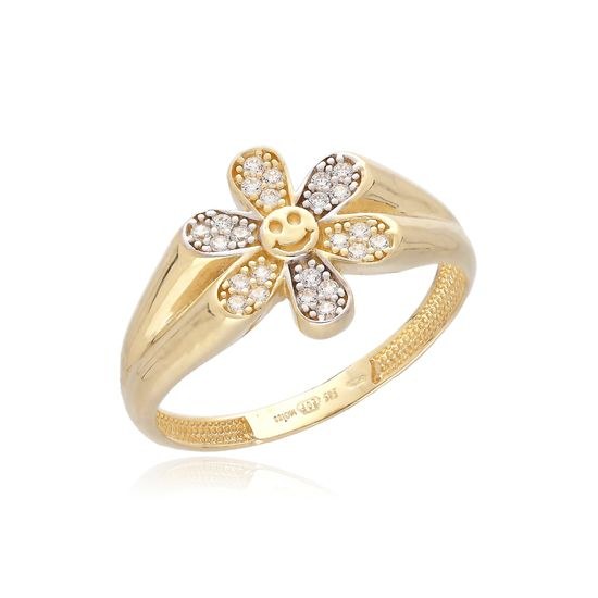 MOISS prsten ze žlutého zlata KVĚTINA BICOLOR
