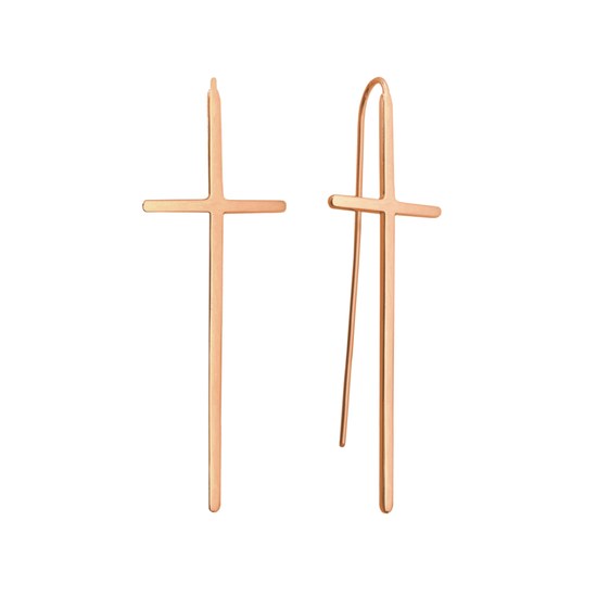 MINET Luxusní pozlacené rose gold stříbrné náušnice KŘÍŽE