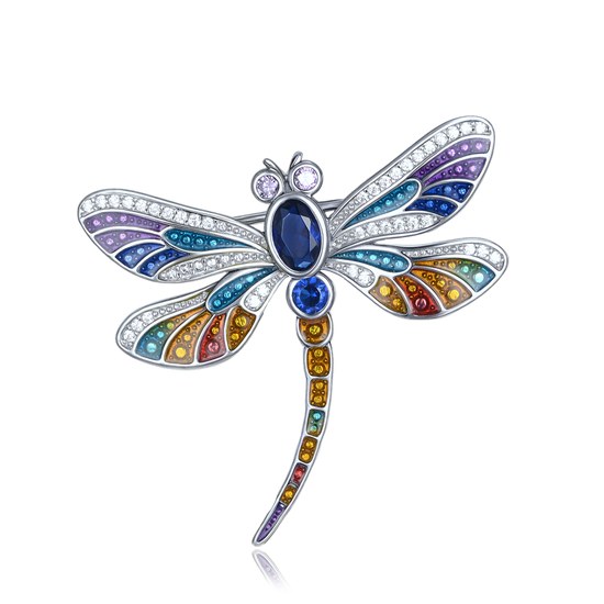 MINET Stříbrná brož vážka s různobarevnými zirkony