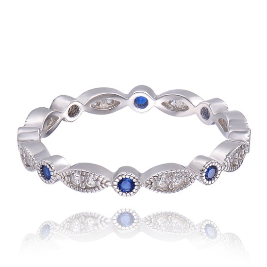 MINET Stříbrný prsten s modrými zirkony vel. 61