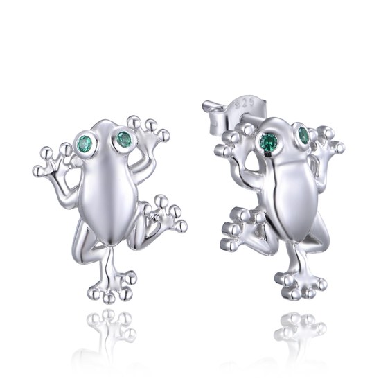 MINET Stříbrné náušnice ŽABKY s bílými zirkony