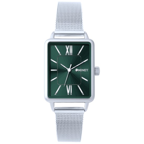 MINET Stříbrno-zelené dámské hodinky SIENA se stříbrným ocelovým řemínkem