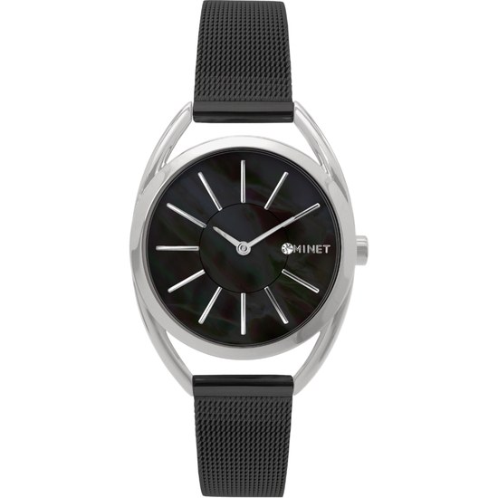 MINET Stříbrno-černé dámské hodinky ICON BLACK PEARL MESH MWL5211