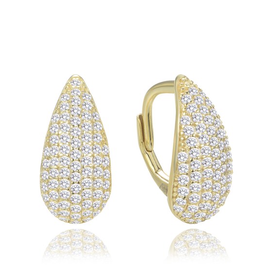 MINET Pozlacené stříbrné náušnice kapky s bílými zirkony