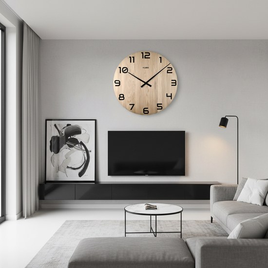 KUBRi 0191 - Obrovské hodiny z přírodního dubu s vynikající čitelností o průměru 80 cm