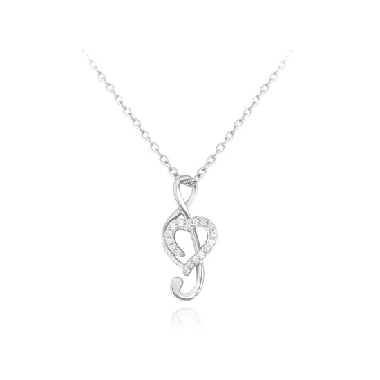 MINET Stříbrný náhrdelník HOUSLOVÝ KLÍČ s bílými zirkony