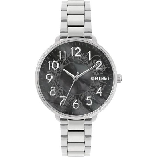 MINET MWL5170 Stříbrno-černé dámské hodinky PRAGUE Black Flower s čísly