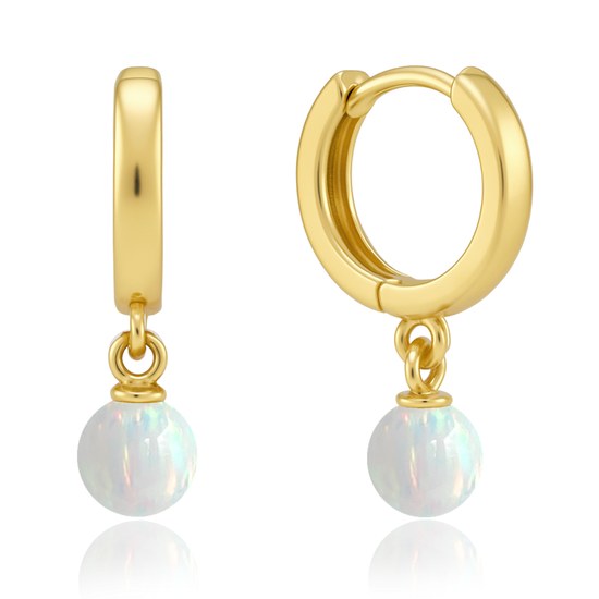 MINET Elegantní zlaté náušnice s bílým opálem Au 585/1000 1,15g