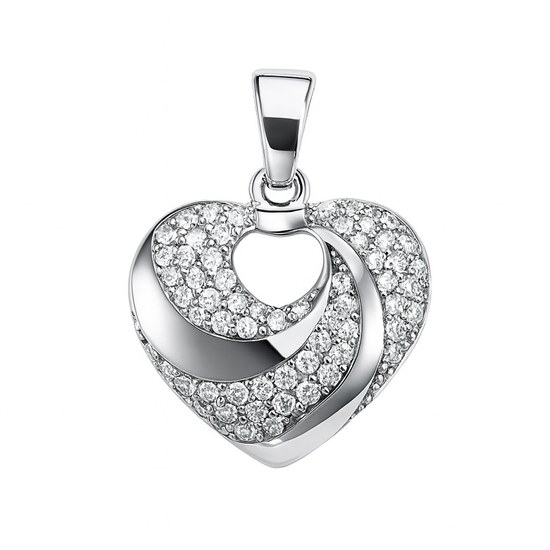 Zlatý 585/1000 přívěsek z bílého zlata se zirkony srdce 3890