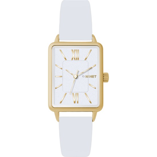 MINET Stříbrno-zlaté dámské hodinky SIENA s bílým koženým řemínkem