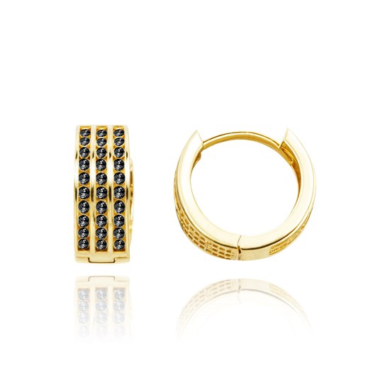 MINET Zlaté náušnice kroužky s černými zirkony Au 585/1000 2,50g