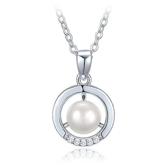 MINET Elegantní stříbrný 925/1000 náhrdelník kroužek s perlou a zirkonem JMAS7061SN45