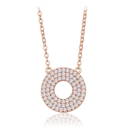 MINET Luxusní rose gold stříbrný 925/1000 náhrdelník kroužek s bílými zirkony JMAS0314RN45