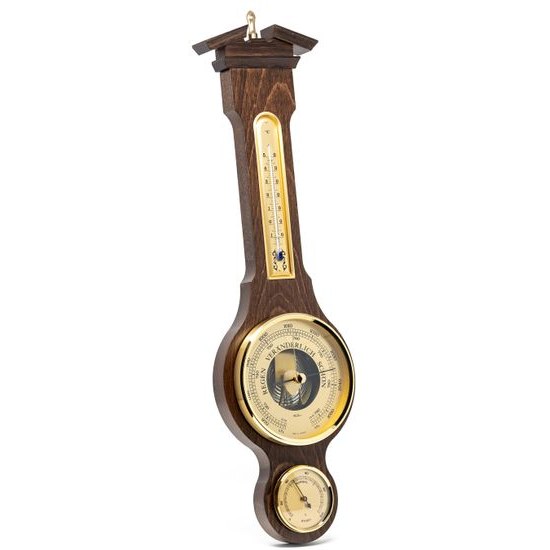 Barometr s teplměrem a vlhkoměrem na dřevěné podložce 6699-12