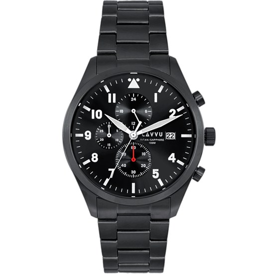 LAVVU Pánské titanové hodinky PILOT Chronograph Black 100M Sapphire