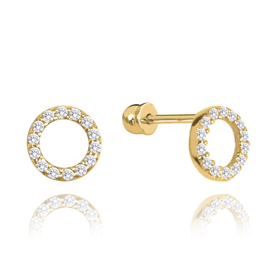 MINET Zlaté náušnice na šroubek s bílými zirkony Au 585/1000 1,30g