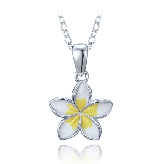 MINET Moderní stříbrný náhrdelník bílá kytička