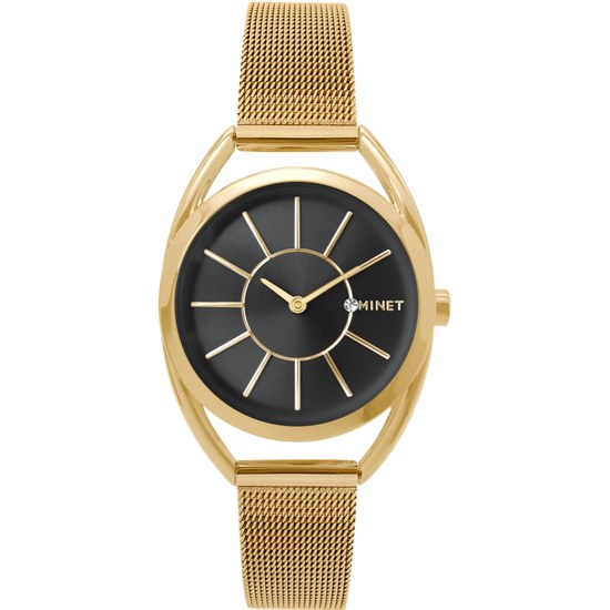 MINET Hodinky ICON GOLD MESH s černým číselníkem