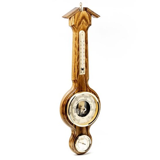 Barometr s teplměrem a vlhkoměrem na dřevěné podložce 4673-34