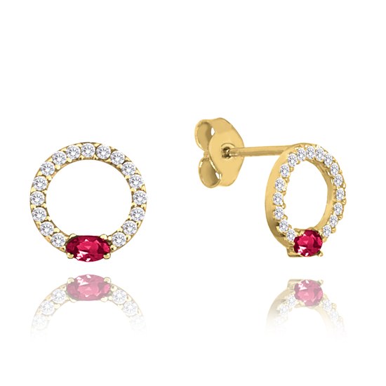 MINET Zlaté náušnice s bílými a červenými zirkony Au 585/1000 0,90g