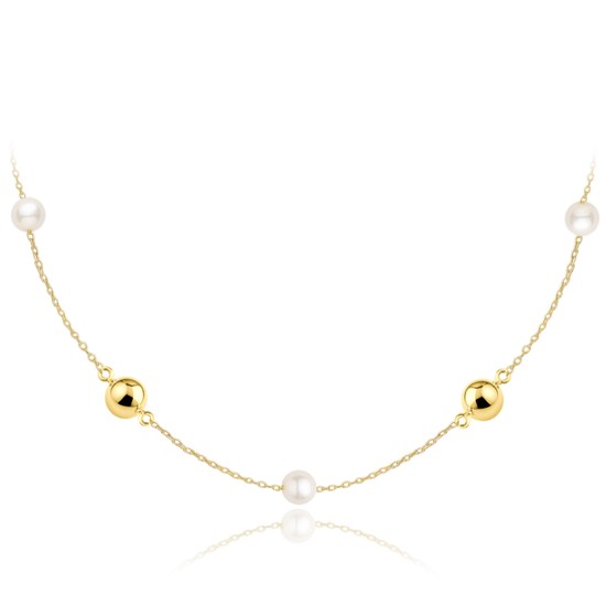 MINET Zlatý náhrdelník s kuličkami a perlami Au 585/1000 2,80g