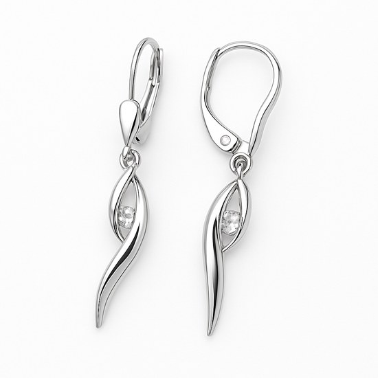 Zlaté visací naušnice z bílého zlata se zirkonem