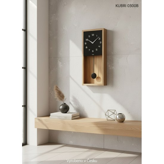 KUBRi 0300B - Kyvadlové hodiny české výroby z masivního dubu s povrchem hedvábný polomat