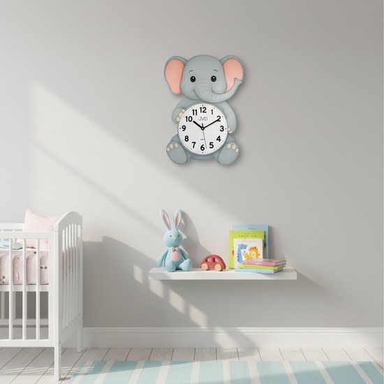 JVD HJ112 - Dětské hodiny s tichým chodem a motivem slůňátka