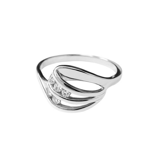 Zlatý 585/1000 prsten z bílého zlata s kameny