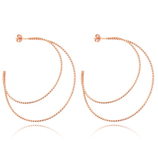 MINET Rose gold stříbrné náušnice dvojité KRUHY