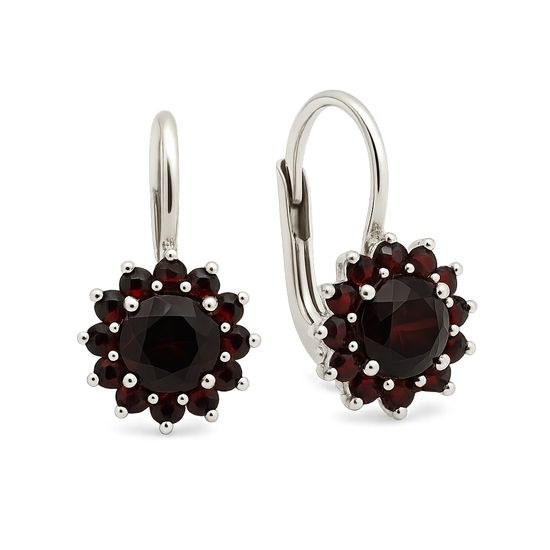 Stříbrné náušnice Kytičky s Granáty