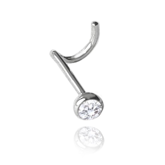 MINET Stříbrný piercing do nosu s bílým zirkonem