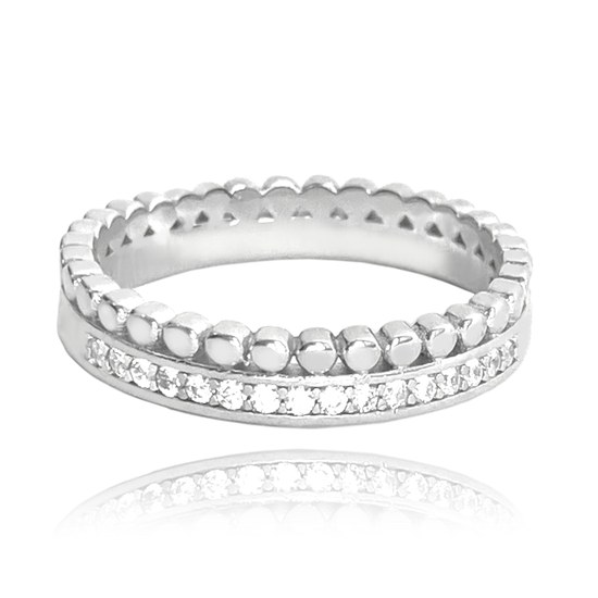 MINET Dvojitý stříbrný prsten s bílými zirkony