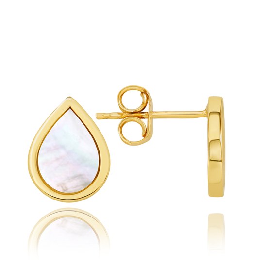 MINET Elegantní zlaté náušnice kapka s bílou perletí Au 585/1000 1,65g