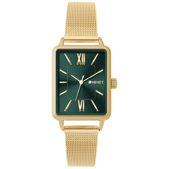 MINET Zlato-zelené dámské hodinky SIENA se zlatým ocelovým řemínkem