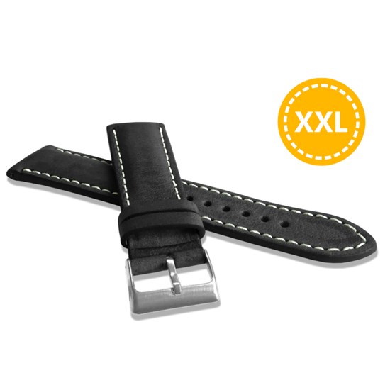 Prodloužený přírodně barevný černý řemínek LAVVU NATURE z luxusní kůže Top Grain - 24 XL