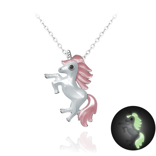 MINET Svítící růžový stříbrný náhrdelník JEDNOROŽEC