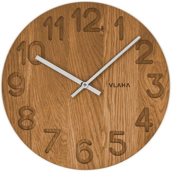 VLAHA Dřevěné hodiny OAK vyrobené v Čechách se stříbrnými ručkami ⌀34cm