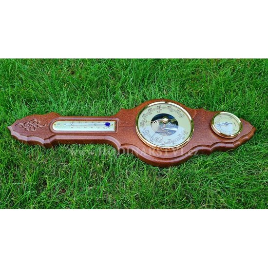 Barometr s teploměrem a vlhkoměrem na dřevěné podložce B203023