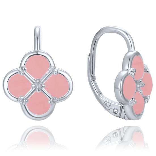 MINET Stříbrné náušnice čtyřlístky s jadeitem