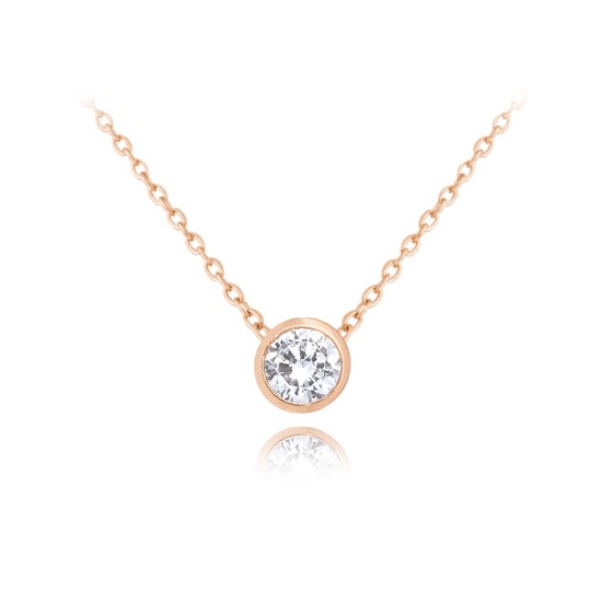 MINET Decentní Rose gold stříbrný náhrdelník s bílým zirkonem