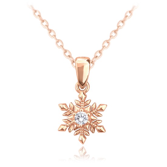 MINET Rose gold stříbrný náhrdelník SNĚHOVÁ VLOČKA s bílými zirkony
