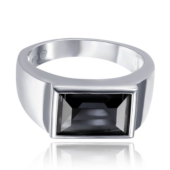 MINET Pánský pečetní stříbrný prsten s černým kamenem
