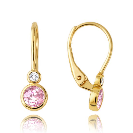 MINET Dětské zlaté náušnice s bílými a růžovými zirkony Au 585/1000 1,70g