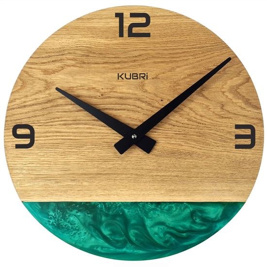 KUBRi 0185A - Luxusní dubové hodiny s epoxidovými doplňky