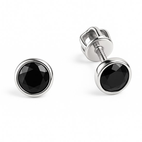 Stříbrné náušnice s černým zirkonem - šroubek