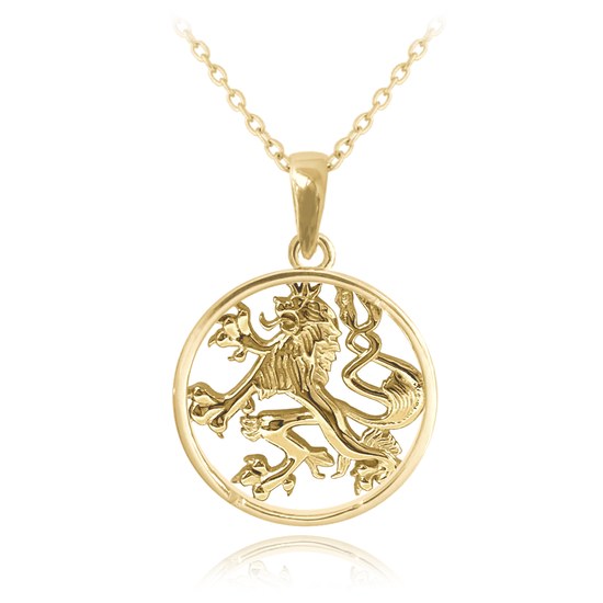 MINET Pozlacený stříbrný náhrdelník ČESKÝ LEV v kroužku