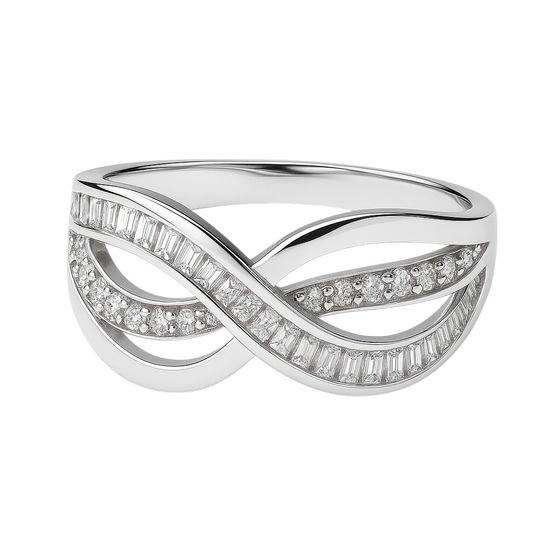 Zlatý 585/1000 prsten z bílého zlata se zirkony 10023